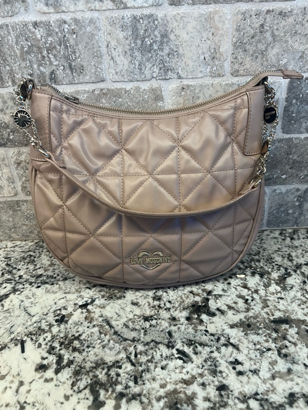 Love Moschino Quilted Shoulder Bag in Taupe Beige